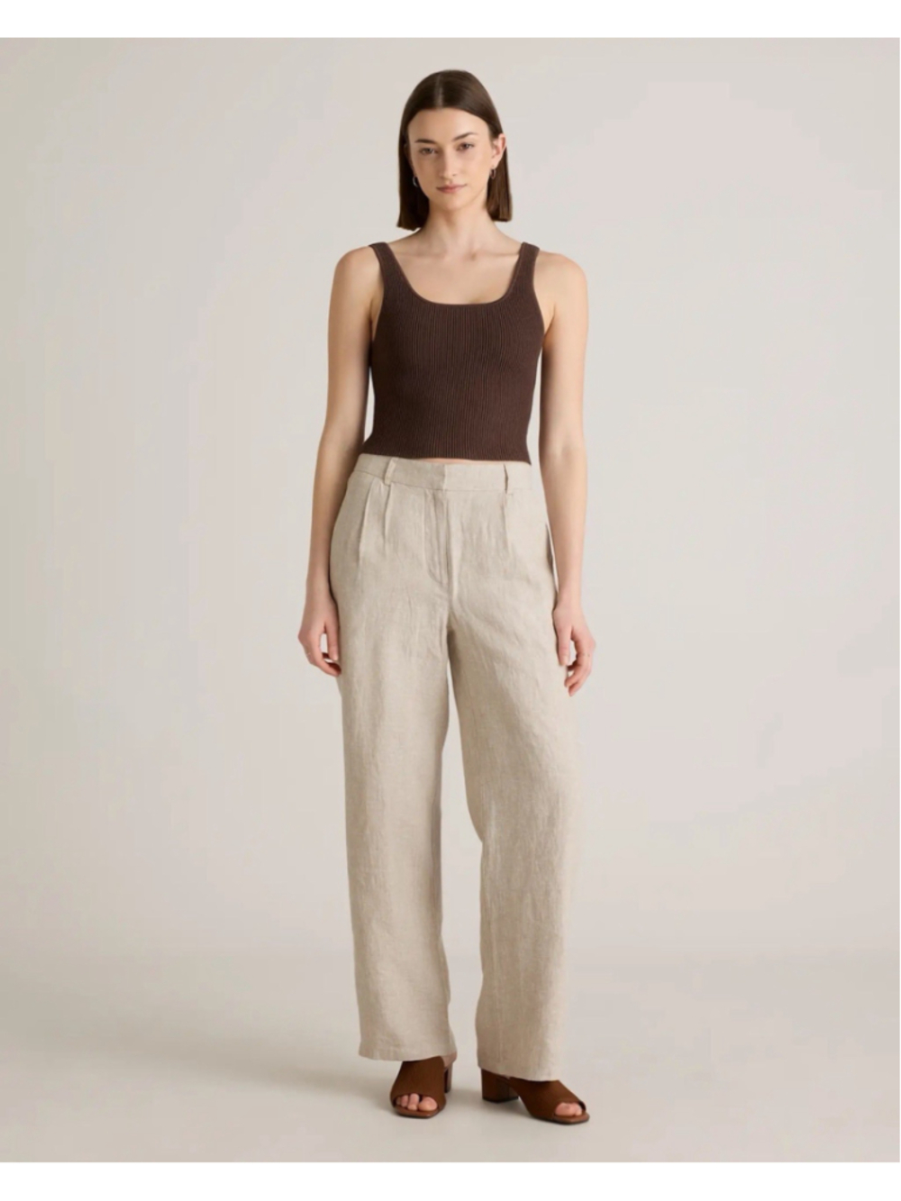 Quince NWT Womens 100% European Linen Pleated Trousers 28” Flax Beige Size 14